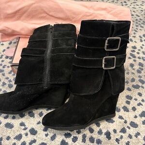 Vintage JUICY COUTURE Dale Black Suede Wedge Boots Women's Size 8M